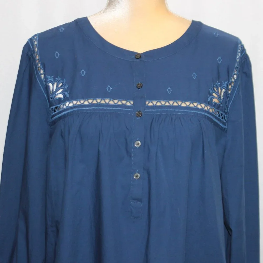 Loft Dark Navy Boho Puff Long Sleeve Top